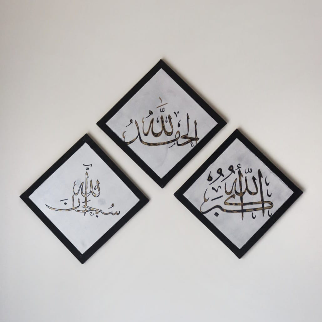 Set of 3 Canvases Black & Silver